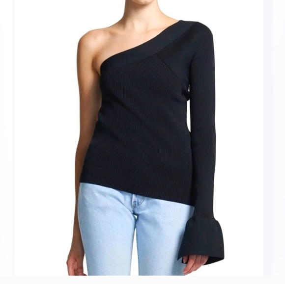 NWT $365 Theory Single Shoulder One Sleeve Bell‎ Sleeve Top Minimalist S - Picture 1 of 7